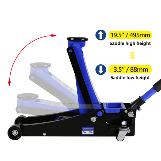 2.5 ton low profile floor jack, steel racing floor jack with dual piston quick lift pump, hydraulic floor jack lift range 3.5"-19.5"