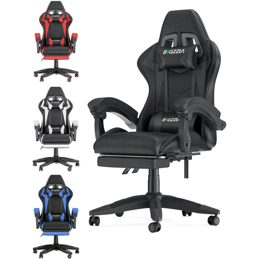 Ergonomic Gaming Chair with Footrest, Adjustable Height Gamer Chair with Lumbar Support & Headrest, Comfortable Computer Gaming Seat for Home Office